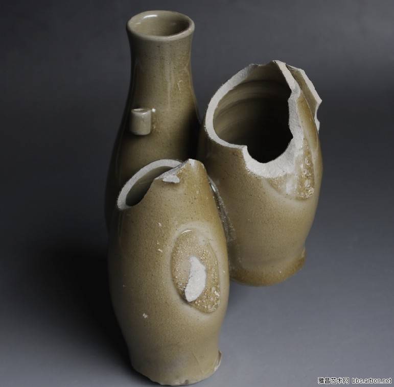 北宋-南宋早期,龙泉窑青瓷双耳瓶,3胞胎